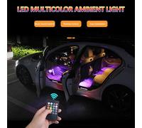 Éclairage intérieur de Voiture avec 48 LED et Bande Lumineuse Multicolore 12 V sous Le Tableau de Bord - Fonction sonore Active et télécommande sans Fil, Port USB pour Camion, (Prise Adaptateur