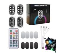 Éclairage Intérieur de Voiture Sans Fil | Lot de 4 Éclairages Multicolores 8 Nuances Étanches - Éclairage d'Ambiance Cordless pour Vélo - pour Plancher Porte Nuit Voyage Trajet Quotidien Route