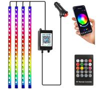 Éclairage intérieur LED de voiture, 4 pièces 72 bandes RVB Éclairage d'ambiance 12 V Allume-cigare Bande LED avec contrôle par application et télécommande Dynamic Music Neon