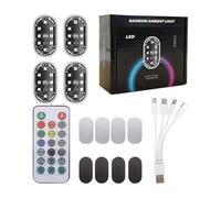 Éclairage Intérieur Sans Fil pour Voiture,Lot de 4 Éclairages Multicolores 8 Nuances Étanches | Idéal pour Voyages Nuits Trajets Camion Moto Vélo | pour Plancher Porte Nuit Voyage Trajet Quotidien Rou