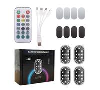 Éclairage Intérieur Sans Fil pour Voiture,Lot de 4 Éclairages Multicolores 8 Nuances Étanches - Lumière d'Ambiance Automobile avec Télécommande,pour Plancher Porte Nuit Voyage Trajet Quotidien Route