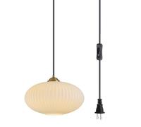 Éclairage Lampe suspendue à brancher du milieu du siècle Lampe à suspension moderne en verre de lait Blanc et doré Éclairage de lustre à brancher avec long cordon Éclairage de plafond suspendu en