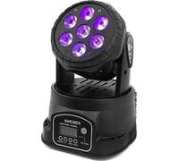 Éclairage LED à tête mobile, 7x18W RGBWA+UV, canaux deDMX 10/15, variateur mécanique 0-100%, tête mobile RGBWA UV, fiche UE