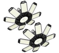 Eclairage LED Garage 210W - 2 PACK 21000LM 6500K Super Brillant Eclairage Atelier Déformable à 8+1 Panneaux Ajustables, Base E26/E27 Plafonnier LED pour Garage, Entrepôt, Cave, Atelier, Débarras