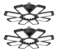 Éclairage LED Garage 210W 21000 Lumen, 2PC Lampe Atelier Plafonnier, Déformable à 8+1 Panneaux Ajustables, E26/E27 Plafond LED Pour Sous-sol, Entrepôt, Magasin