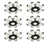 Eclairage LED Garage 210W - 6 PACK 21000LM 6500K Super Brillant Eclairage Atelier Déformable à 8+1 Panneaux Ajustables, Base E26/E27 Plafonnier LED pour Garage, Entrepôt, Cave, Atelier, Débarras
