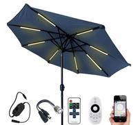 Eclairage LED pour parasol avec batterie | Bandes LED de 70 cm | Set complete pour 8 bras de parasol | Lumière blanche chaude | Boîte étanche, batterie et commande sans fil à 10 boutons incluses