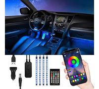 Éclairage LED Voiture Intérieur, TASMOR Ruban LED RGB pour Voiture avec Télécommande et Port USB, Bluetooth APP Contrôle, 48 LEDs, Multicolore Bande LED Étanche pour Auto, Sync avec Musique