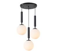 Éclairage Luminaire suspendu à 3 lumières en forme de globe, grand lustre moderne en verre de lait du milieu du siècle, lustre en grappe noir, éclairage suspendu vintage multi-lumière, plafonnier
