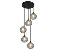 Éclairage Luminaire suspendu rond en verre, lustre en grappe de ferme à 5 lumières, éclairage suspendu de cuisine noir, luminaire suspendu en verre fumé, lustre globe moderne du milieu du siècle