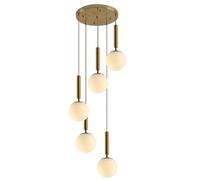 Éclairage Lustre globe à 5 lumières, luminaire suspendu en grappe dorée, lustre moderne en verre de lait, grand îlot de cuisine rond, éclairage suspendu, lustres contemporains pour hall d'entrée