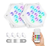 Éclairage Piscine LED Submersible Rechargeable, 2 PCS Lampe Étanche IP68 avec Télécommande RF, USB, Minuterie, RGB 13 LED, Ventouse et Aimant pour Piscine, Spa, Aquarium, Bassin, Vase, Fête