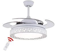 Éclairage Plafonnier de 42" avec Ventilateur, Lustre Invisible Moderne avec télécommande à Lame rétractable, luminaire LED 3 Couleurs pour Cage à Oiseaux (Couleur : Schwarz)