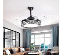 Éclairage Plafonnier de 42" avec Ventilateur, Lustre Invisible Moderne avec télécommande à Lame rétractable, luminaire LED 3 Couleurs pour Cage à Oiseaux (Couleur : Schwarz)