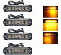 Eclairage pour voiture,4 Pcs 6 LED orange feu de freinage stroboscopique, 12V 24V Barre lumineuse led pour offroad véhicule voiture