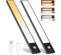 Éclairage sous armoire avec détecteur de mouvement pour intérieur, éclairage rechargeable sous le comptoir, lumières magnétiques sans fil pour placard, 3 températures de couleur, lumières
