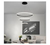 Éclairage suspendu, Plafonnier LED circulaire nordique, luminaire décoratif d'intérieur, idéal for un salon, une salle à manger ou cuisine(Black-3ring-b)