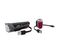 Eclairage Velo Kit Trigon 15 Av + Pyro Ar Charge Usb Noir