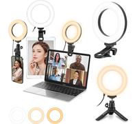 Eclairage Vidéo Avec Clip Et Trépied 3200-6500K, 5"" Eclairage Annulaire Variable 3 Couleurs De Lumière+Luminosité 10 Niveaux D'Éclairage Vidéo Pour Iphone, Ipad, Ordinateur Portabl[HDM5235249]