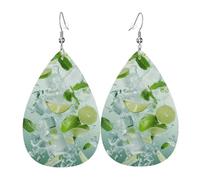 Éclats De Glace, Feuilles De Menthe Et Flocons De Citron Vert Pendantes En Cuir Double Face Boucles D'Oreilles En Cuir Légères Boucles D'Oreilles Pour Femme Quotidien