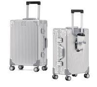 EclatVivid Valise 100 % aluminium, bagage en aluminium de 50,8 cm avec serrure TSA, porte-gobelet (argent, bagage à main, 50,8 cm), Argenté., Carry-On 20-Inch, Classique