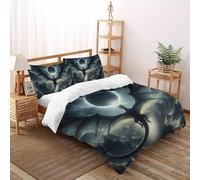 Éclipse Dragon Souveraineté Ensemble De Lit Double（200x200cm） Imprimé 3D Fantaisie Terre pour Famille en Microfibre Respirant avec Fermeture Éclair Literie Doux