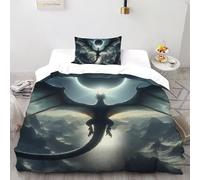 Éclipse Dragon Souveraineté Ensemble De Lit Single（135x200cm） Impression 3D Fantaisie Terre pour Garçons Et Filles en Microfibre Respirant avec Fermeture Éclair Literie Doux