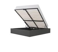 Lit adulte 140 x 190 cm + coffre de rangement - Tissu gris foncé - Sommier inclus -