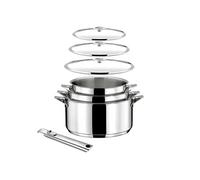 CUISINOX - Eclipse - Lot 7 pièces - Casseroles 16, 18, 20 cm (1.5L, 2L, 3L), 3 couvercles et poignée amovible - Fond encapsulé - Compatible tous feux - Acier Inoxydable 18/10 - Finition miroir