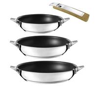 Eclipse - Lot de 3 poêles 20-24-28 cm avec revêtement céramique et poignée amovible bois clair