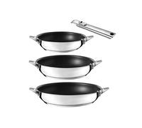 CUISINOX - Eclipse - Lot 3 poêles 2-24-28 cm avec revêtement céramique et poignée amovible tout inox - Fond encapsulé - Compatible tous feux - Acier Inoxydable 18/1 - Finition miroir