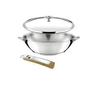 Cuisinox - Eclipse - Wok 28 cm tout inox - Fond encapsulé - Compatible tous feux dont induction - Acier Inoxydable 18/1 - Finition miroir - Poignée amovible effet bois