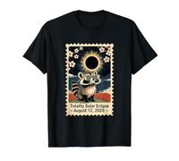 Éclipse Solaire Raton Laveur 12 août 2026 Correspondance Totale des Groupes T-Shirt Graphique avec Valeur, Homme, Noir, S