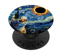 Éclipse Solaire Totale Chat 2026 Août Nuit Étoilée Van Gogh PopSockets PopGrip Adhésif