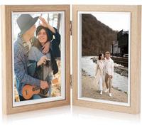 EclipseGuard Cadre photo double pliable - 10 x 15 cm - En bois - Pour présentoir de table ou cadeaux