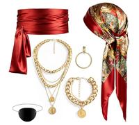 EclipseGuard Lot de 6 accessoires de costume de pirate pour femme avec foulard de pirate, cache-œil, boucles d'oreilles, collier et bracelet, bijoux de pirate pour Halloween, carnaval et carnaval