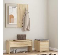 Eclith Ensemble garde-robe en chêne Sonoma avec miroir, banc de couloir, boîte à tiroirs et tabouret, banc avec espace de rangement pour chaussures, ensemble de meubles pour couloir