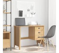 Eclith Hill Bureau avec tiroirs Marron miel 100 x 45 x 74 cm Bois de pin massif Table de travail moderne pour bureau à domicile et bureau avec espace de rangement et gestion des câbles