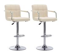 Eclith Lot de 2 tabourets de bar en tissu crème avec structure en acier chromé - Réglable en hauteur - Rotation à 360 ° - Pour cuisine, comptoir, salle à manger, salon, bar de maison et île de cuisine
