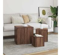 Eclith Lot de 3 tables d'appoint marron aspect chêne en bois avec 3 tailles - Grande table moyenne et petite pour salon, chambre à coucher, bureau, espace de rangement, étagère