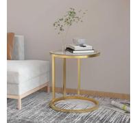 Eclith Table d'appoint dorée et transparente de 45 cm de diamètre, verre trempé et fer revêtu par pulvérisation, table de rangement moderne pour salon, chambre à coucher, bureau à côté du canapé ou du