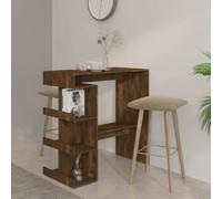 Eclith Table de bar avec étagère en bois de chêne fumé 100 x 50 x 101,5 cm avec plateau de table, étagères et repose-pieds pour cuisine, salle à manger, salon, dîner, petit-déjeuner confortable