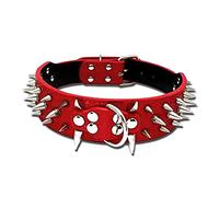 Ecloud Shop Collier réglable pour Animaux de Compagnie en PU Rouge Bulldog Pet Punk Spike Stud Rivets Collar 61 * 5CM