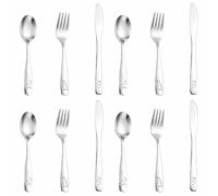 Eclove 12Pcs Couverts Enfant INOX, 4 x Fourchette 4 x Cuillère 4 x Couteau Dentelé, Couvert Personnalisé Enfant, Dinosaure Gravé pour Maison Restaurant École Garderie(Argentél)