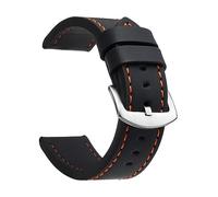 EcLusE Bracelet de montre Vintage en cuir à boucle en acier inoxydable, bracelet de remplacement à dégagement rapide pour hommes et femmes, Noir Orange Argent, 22 mm