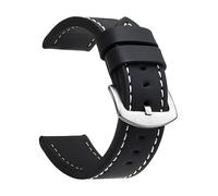 EcLusE Bracelet de montre Vintage en cuir à boucle en acier inoxydable, bracelet de remplacement à dégagement rapide pour hommes et femmes, Noir Blanc Argent, 22 mm