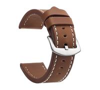 EcLusE Bracelet de montre Vintage en cuir à boucle en acier inoxydable, bracelet de remplacement à dégagement rapide pour hommes et femmes, Marron Blanc Argent, 22 mm