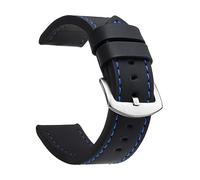 EcLusE Bracelet de montre Vintage en cuir à boucle en acier inoxydable, bracelet de remplacement à dégagement rapide pour hommes et femmes, Noir Bleu Argent, 24 mm
