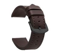 EcLusE Bracelet de montre Vintage en cuir à boucle en acier inoxydable, bracelet de remplacement à dégagement rapide pour hommes et femmes, Marron foncé Noir, 24 mm