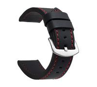 EcLusE Bracelet de montre Vintage en cuir à boucle en acier inoxydable, bracelet de remplacement à dégagement rapide pour hommes et femmes, Noir Rouge Argent, 24 mm